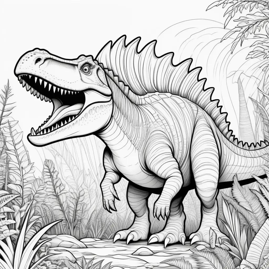 coloring page of a spinosaurus dinosaur in black and white