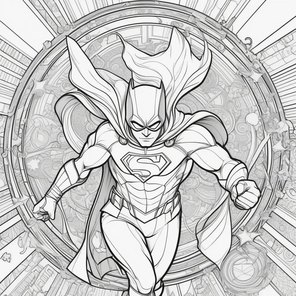 coloring page of a super hero in the sun