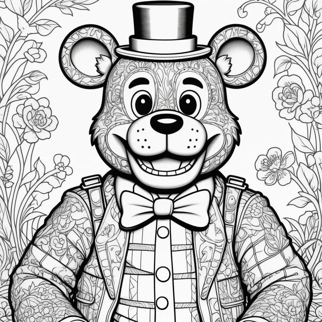 coloring page of a teddy bear in a top hat