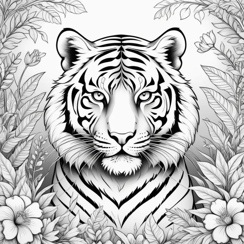 coloring page of a tiger with black and white design