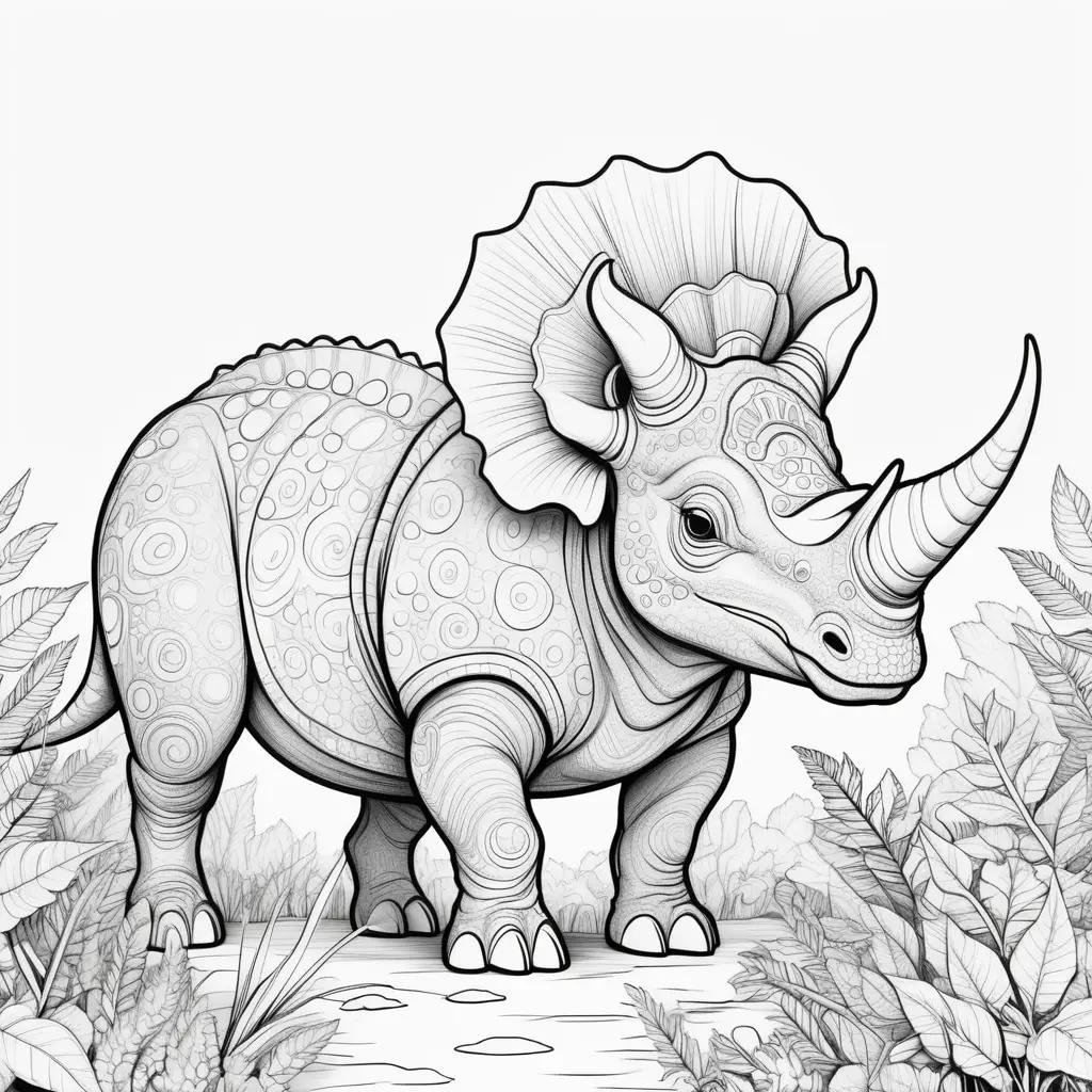 coloring page of a triceratops with a circle pattern on its head