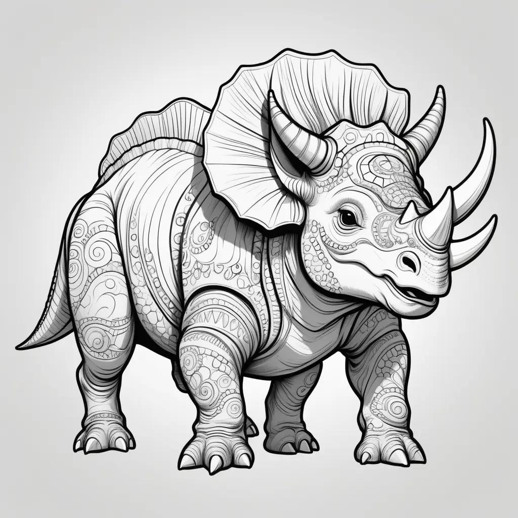 coloring page of a triceratops with a geometric design