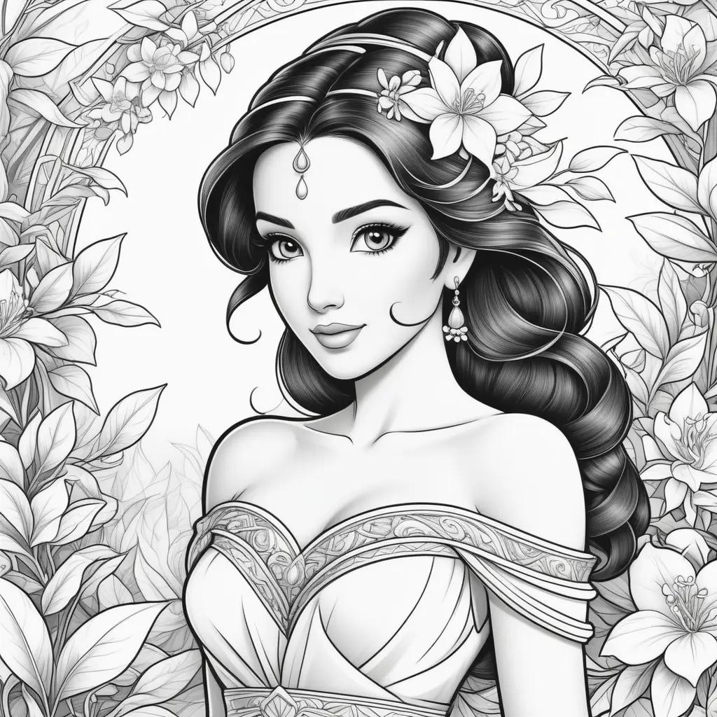 coloring page of a woman with a flower crown