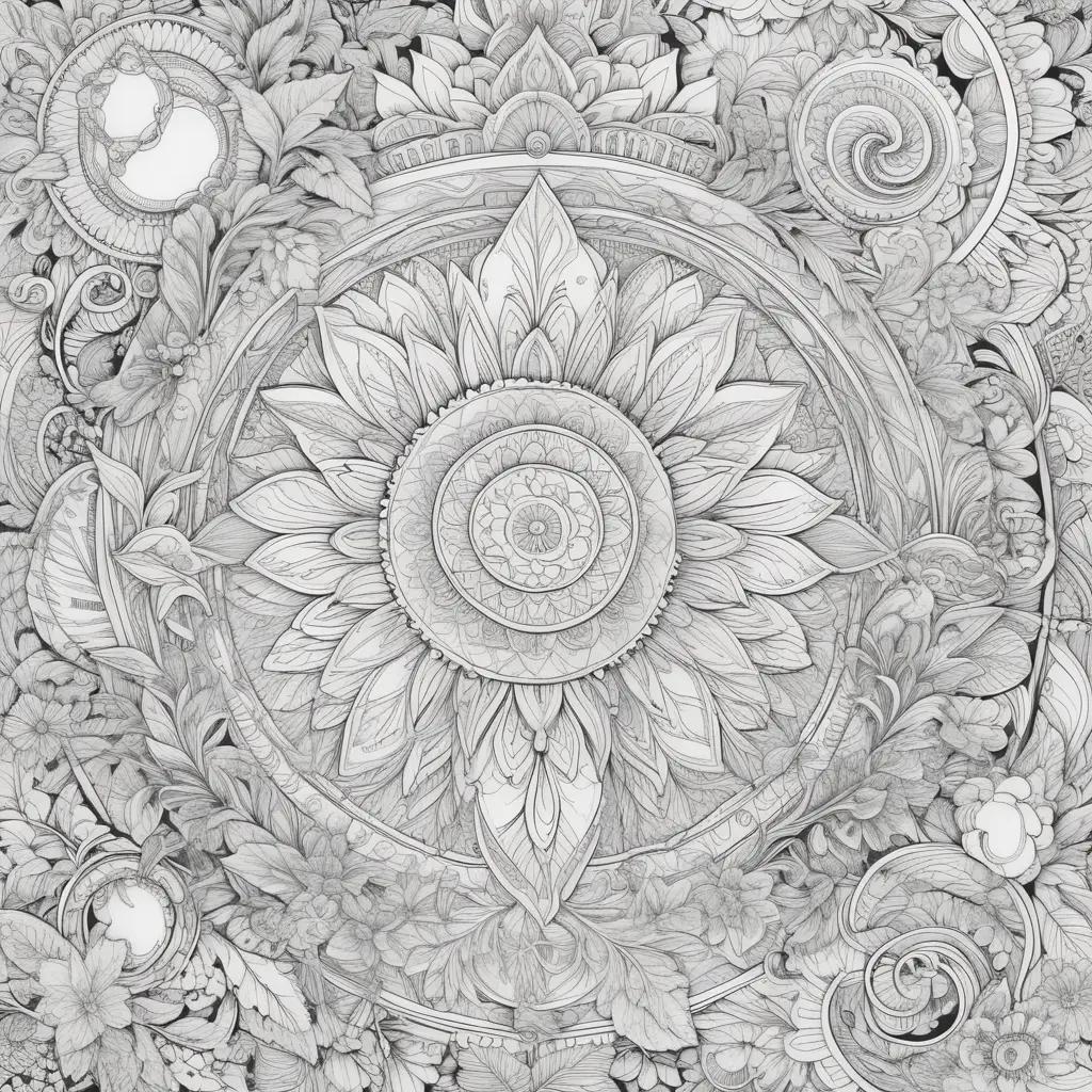 coloring page of an intricate floral design