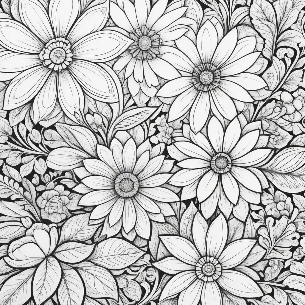 coloring page of black and white flowers