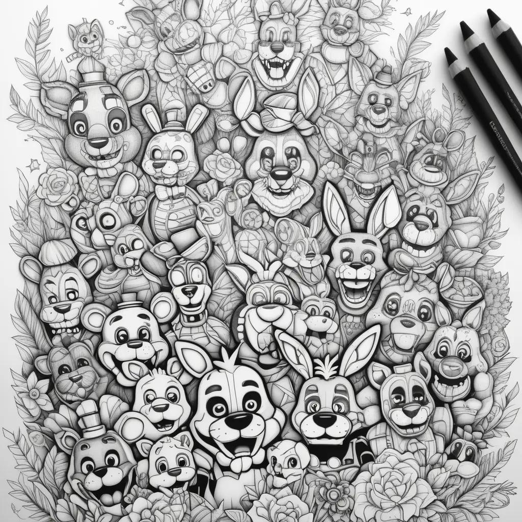 coloring page of characters from Five Nights at Freddys