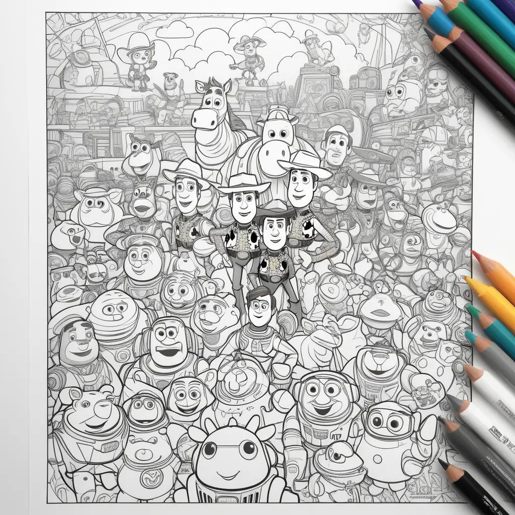 coloring page of characters from Toy Story