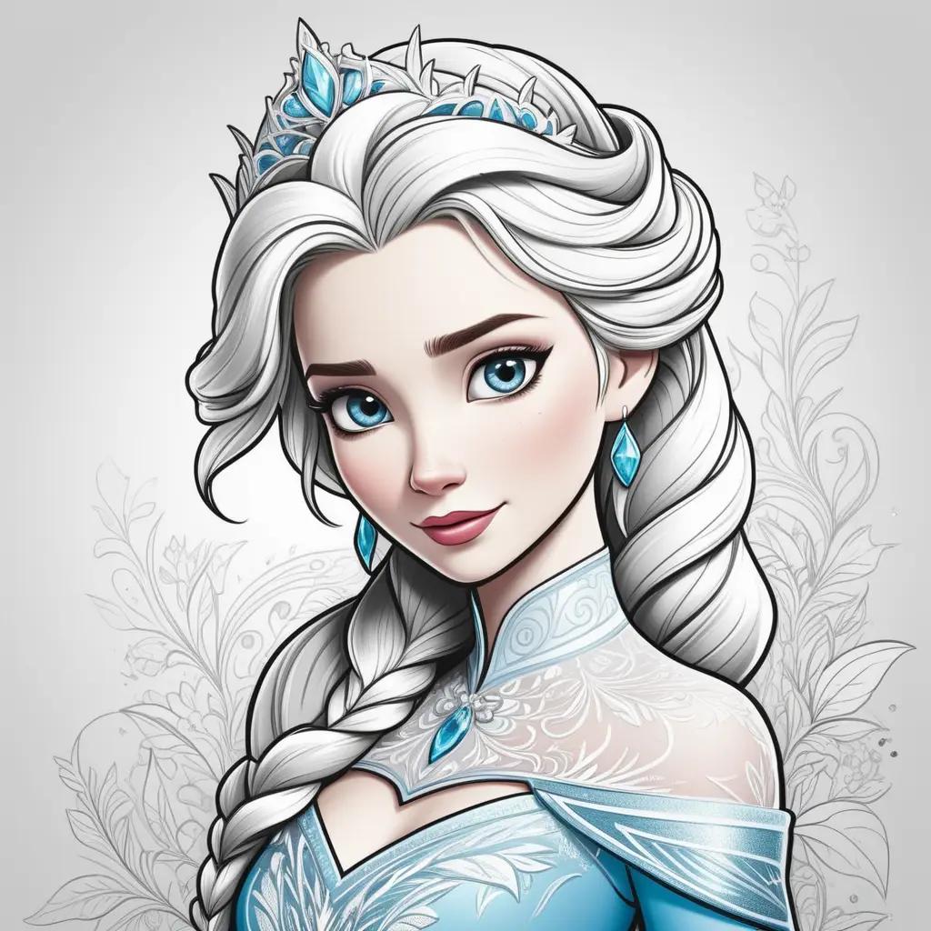 coloring page of elsa featuring blue color scheme