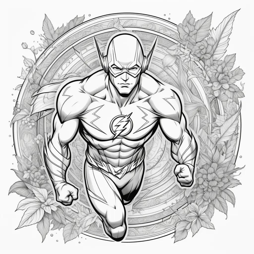 coloring page of the Flash with a black and white style