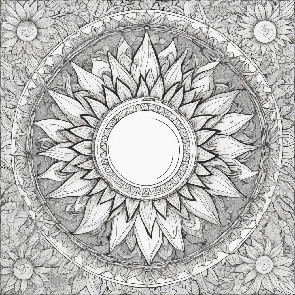 coloring page of the sun with black and white lines