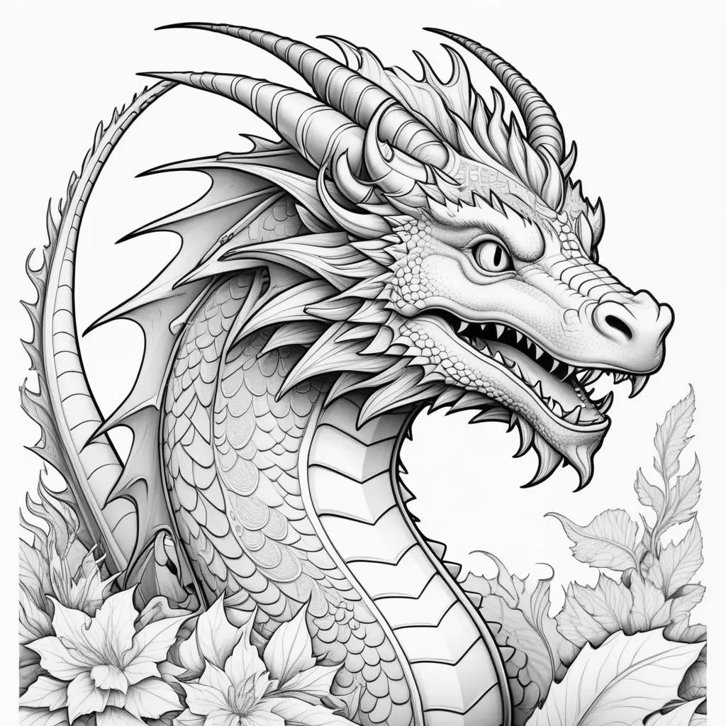 coloring page with a black and white dragon