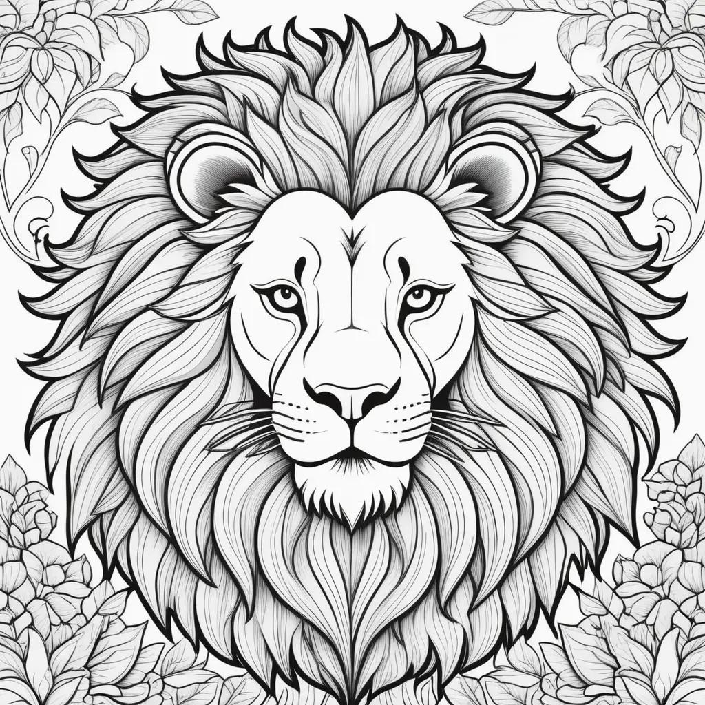 coloring page with a lion in a black and white design