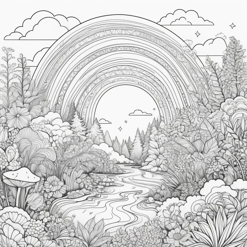 coloring page with a rainbow in the middle