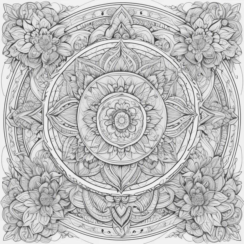 coloring page with a square and a flower