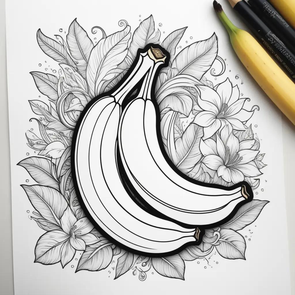 coloring page with bananas and flowers