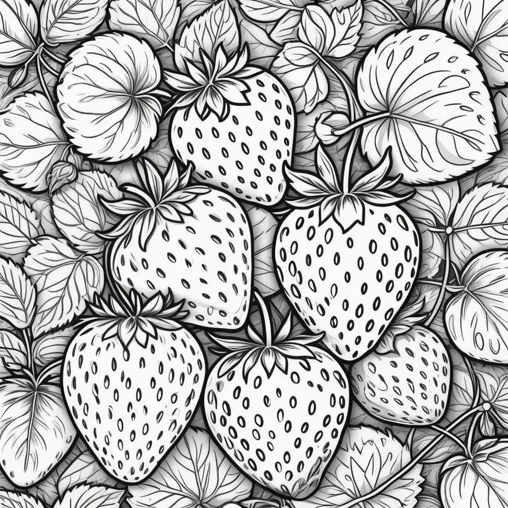 coloring page with black and white strawberries