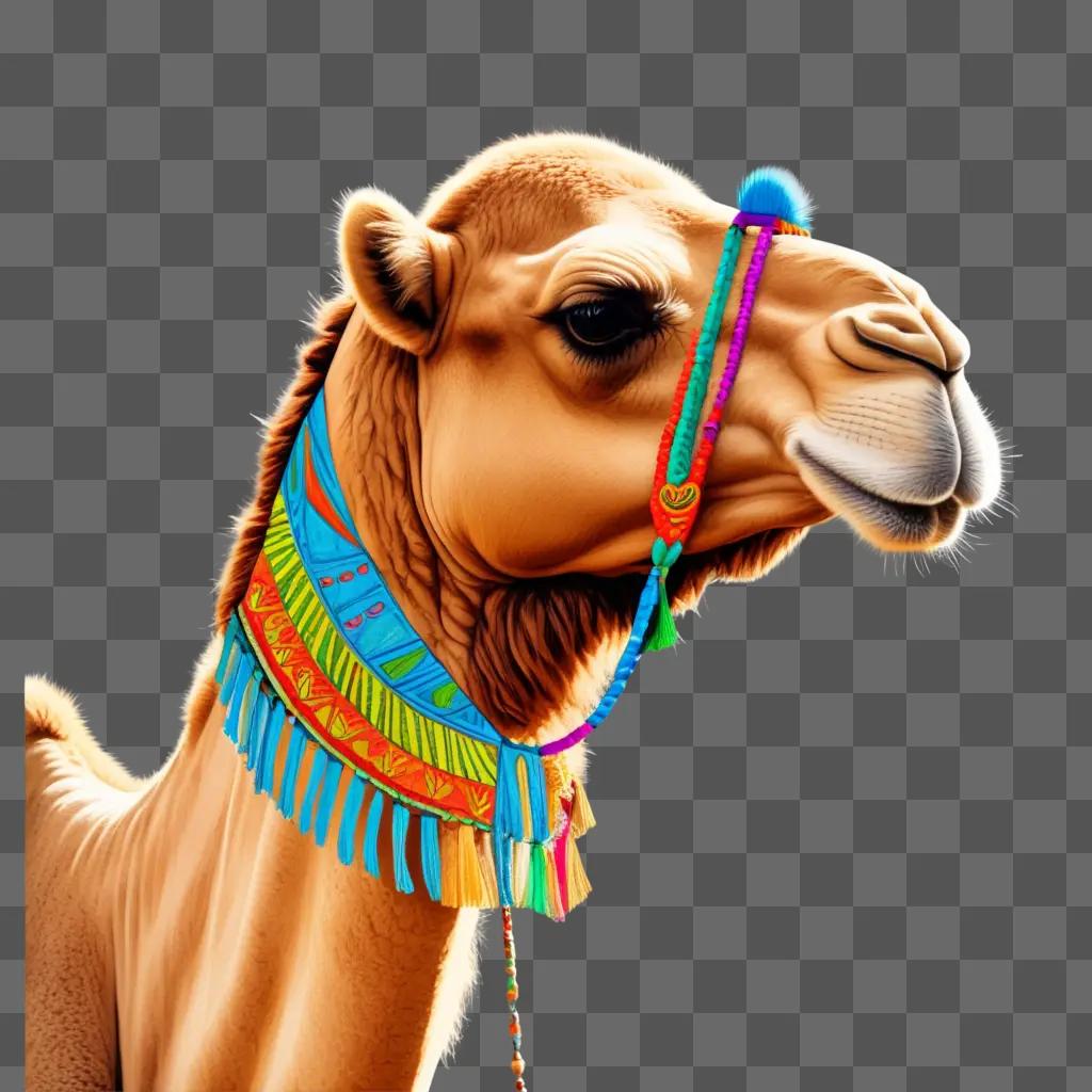 colourful drawing of a camel with a colorful necklace