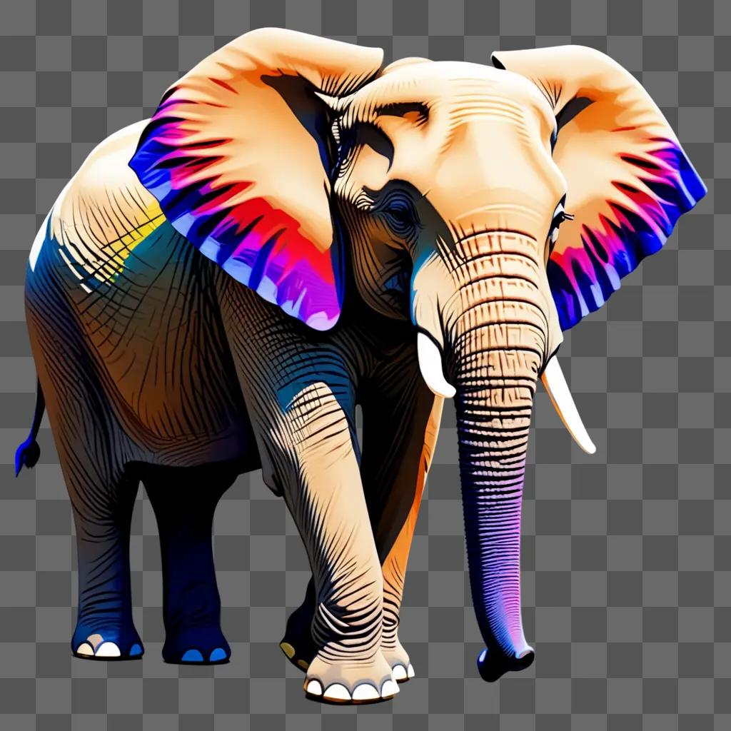 colourful elephant drawing with large ears and tusks