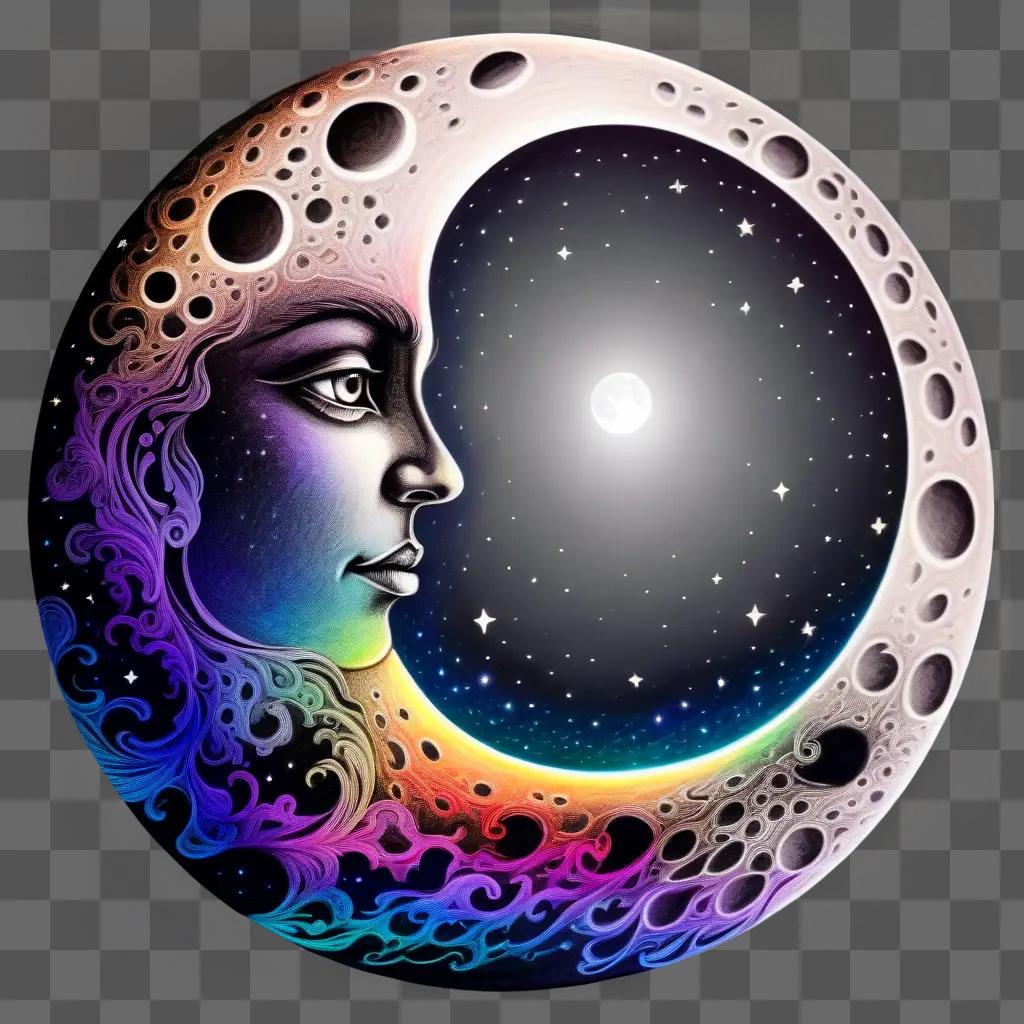 colourful moon drawing with a girls face