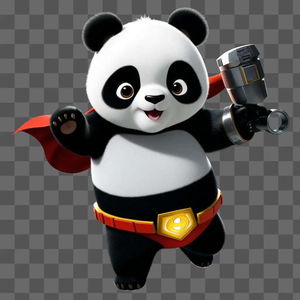 combo panda is wearing a red belt and a red cape