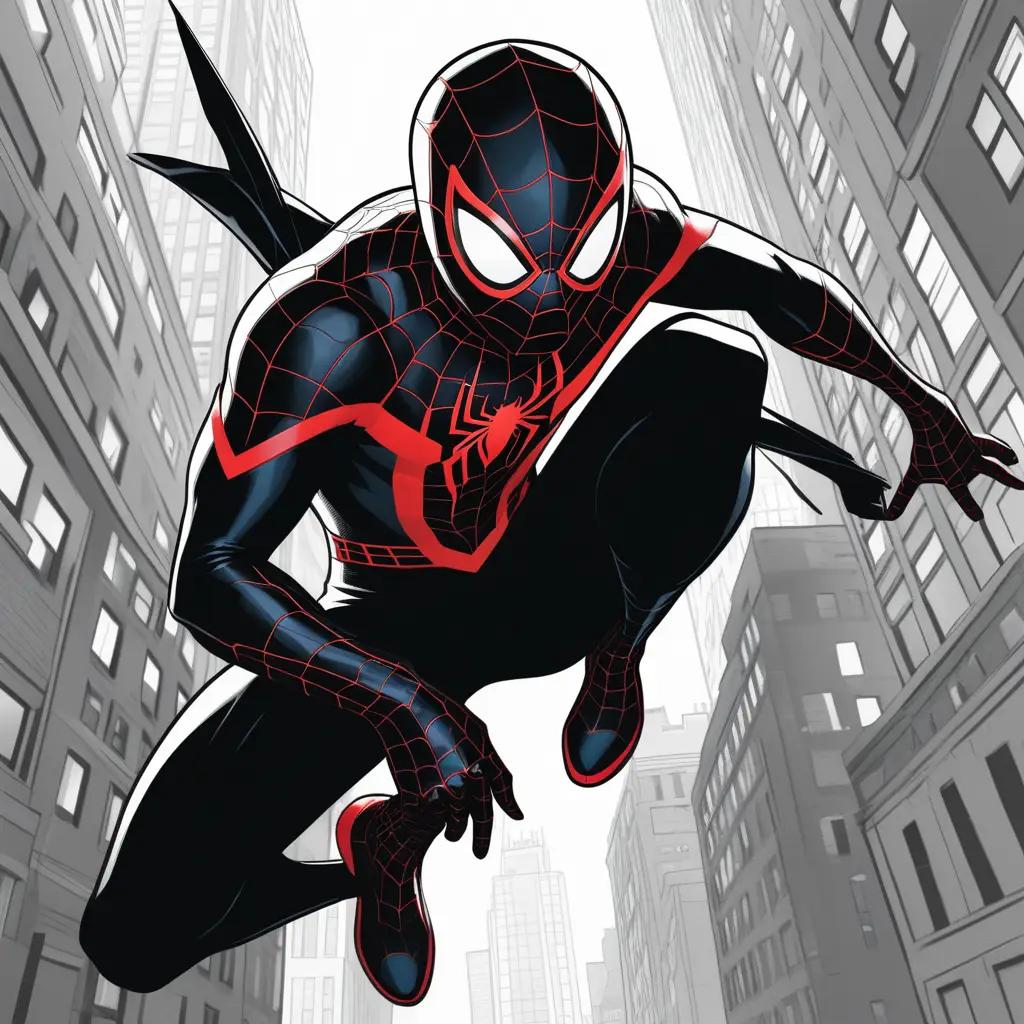 comic featuring a black and red Spider-Man with the Miles Morales color pages logo