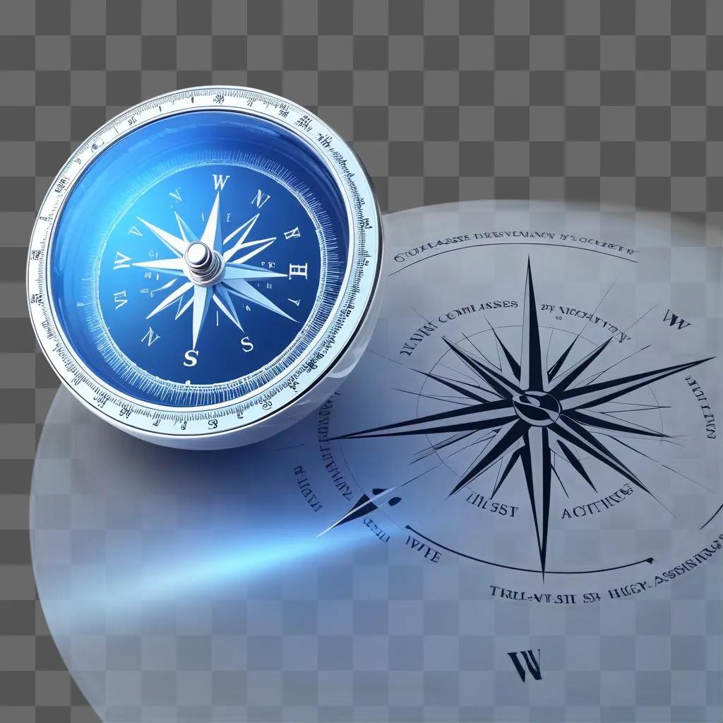 compass with a transparent background is displayed on a blue background