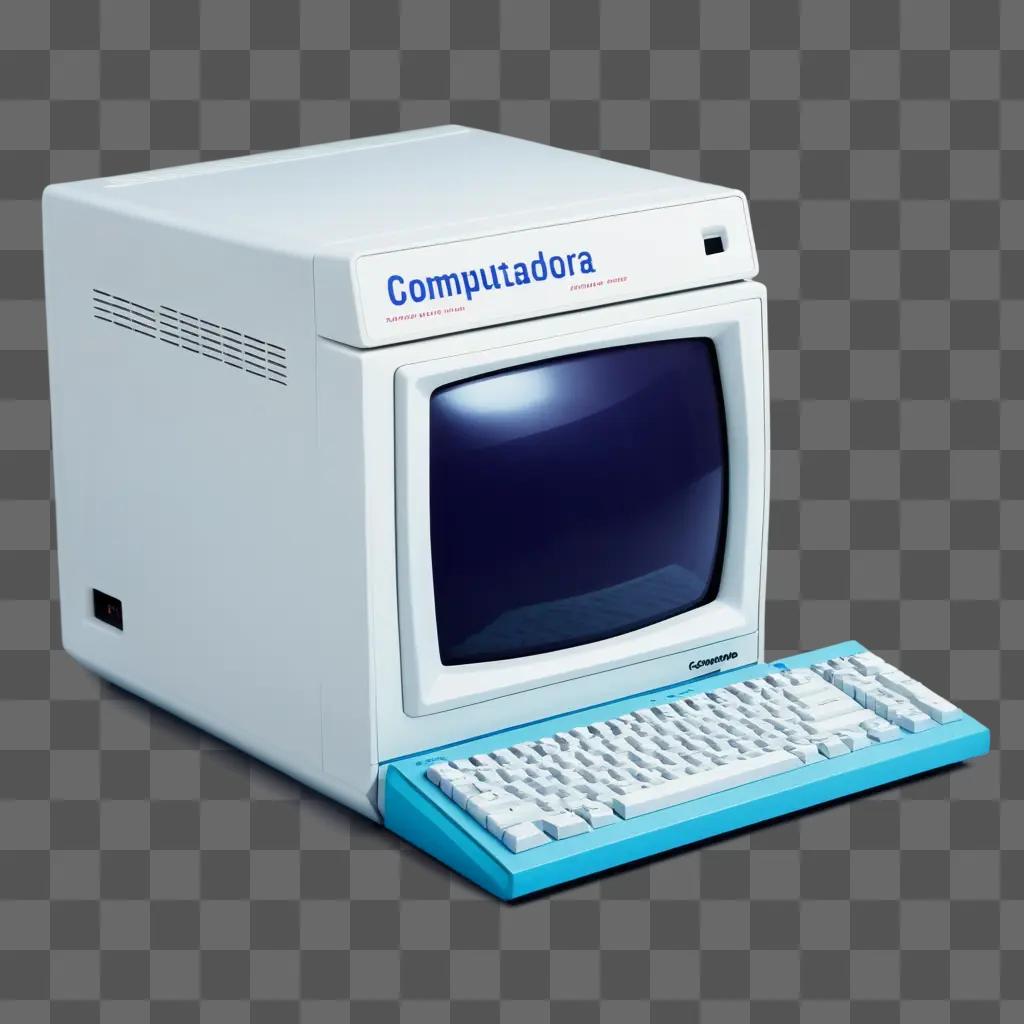 computer is displayed on a blue and white keyboard