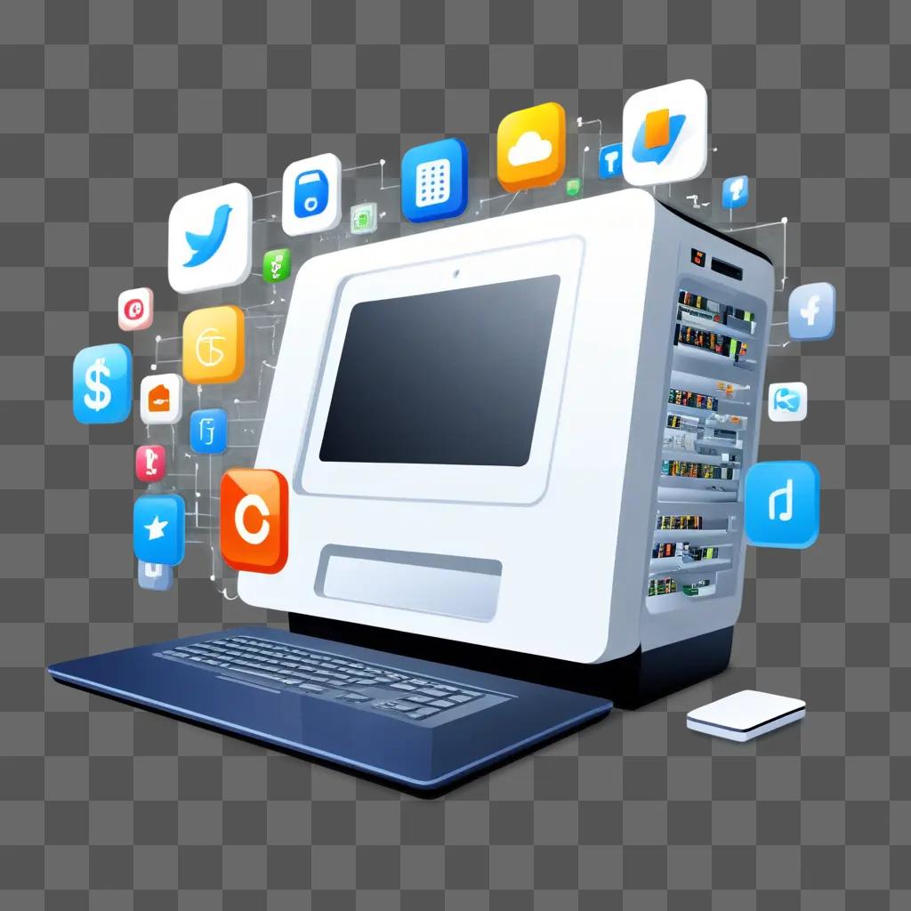 computer is shown with working clipart icons