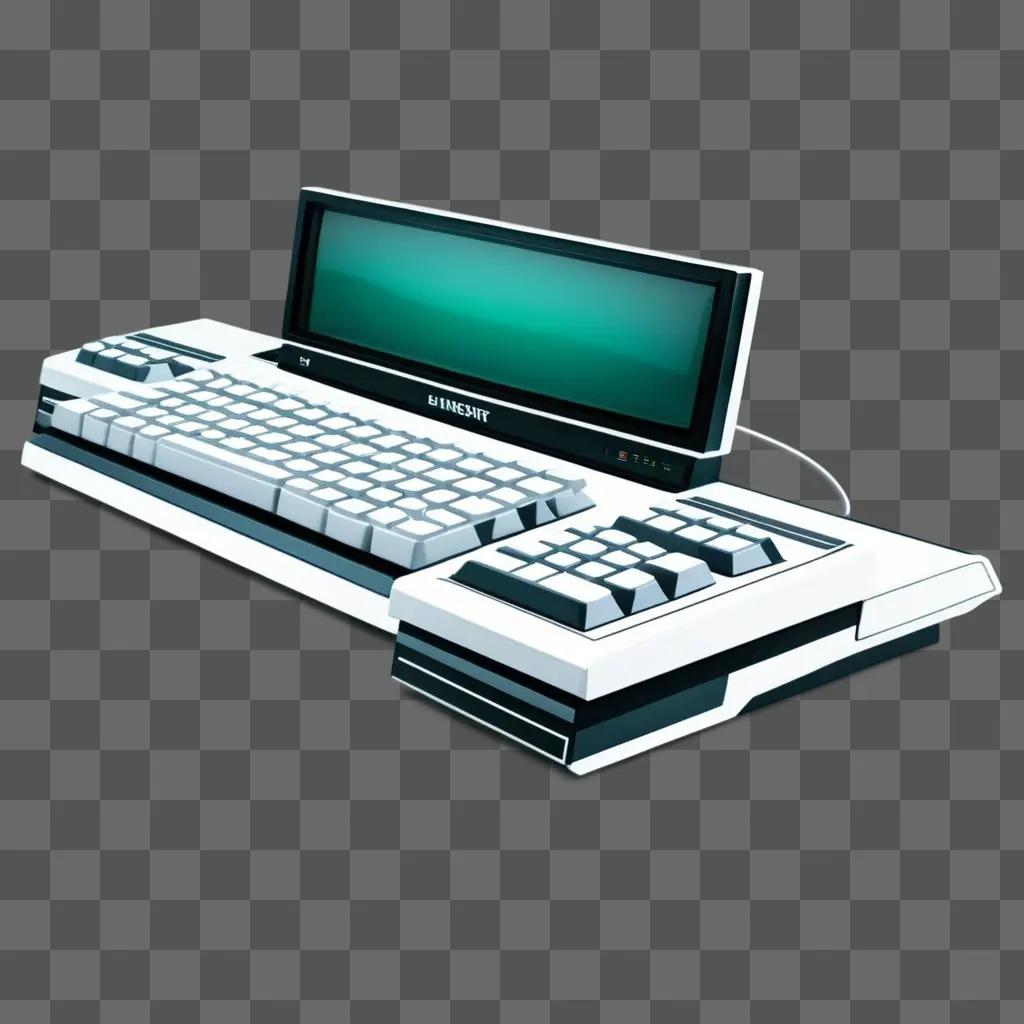 computer keyboard with a green screen