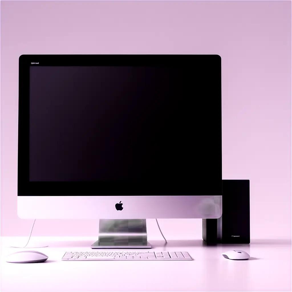 computer monitor sitting on a desk with a keyboard and mouse