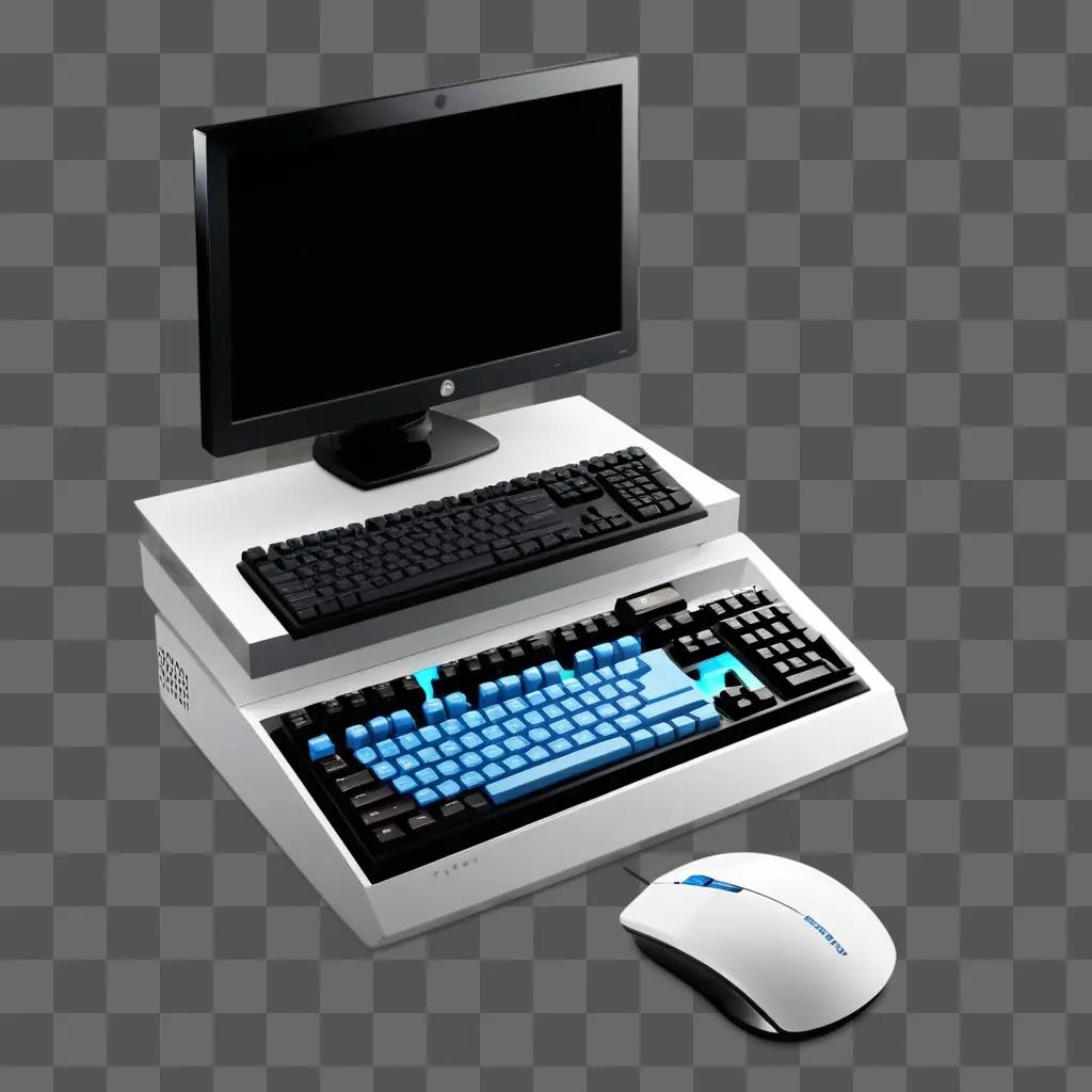 computer setup with a blue keyboard and mouse