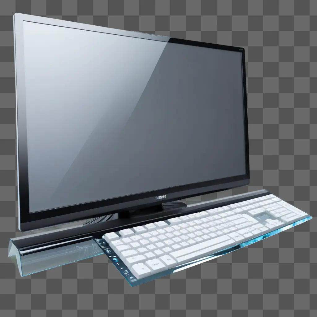 computer with a transparent screen and a keyboard