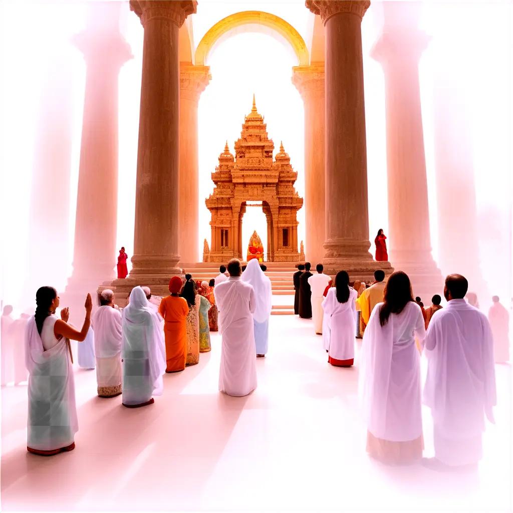 congregation of people worship at a temple