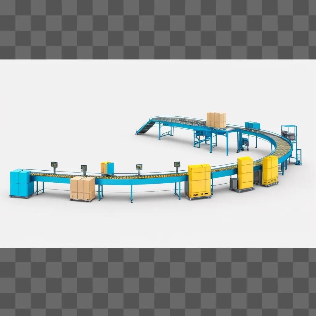 conveyor belt with boxes on a curved track