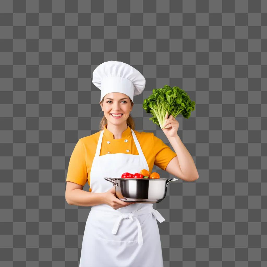 cook shows off her vegetables