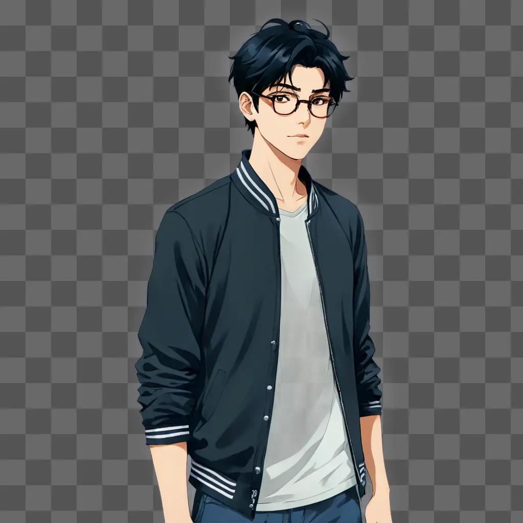 cool anime boy An anime character with glasses and a jacket