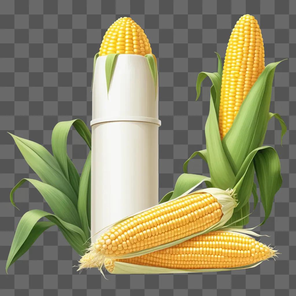 corn plant with a white container holding corn