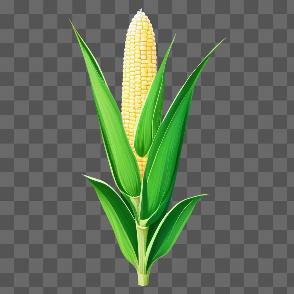 corn stalk with green leaves on a green background