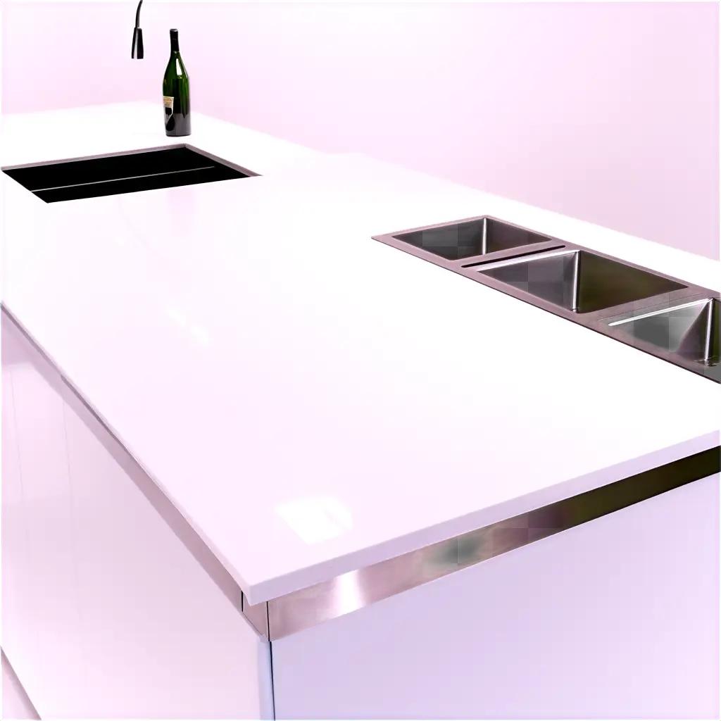 countertop with stainless steel and white cabinets