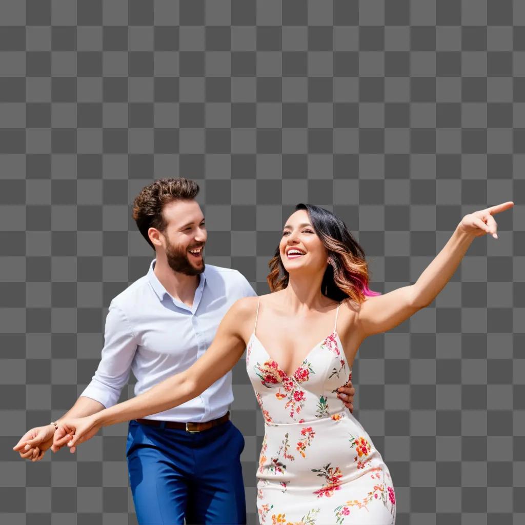 couple dances happily, engaged in love