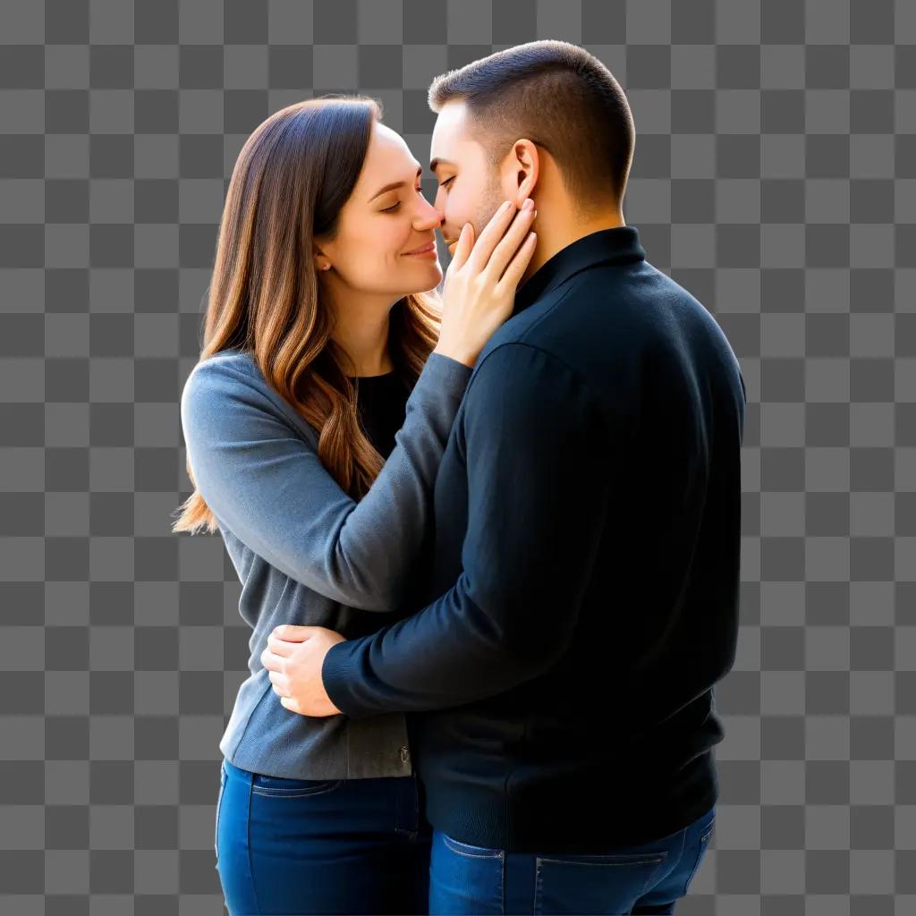 couple embraces for their engagement photo