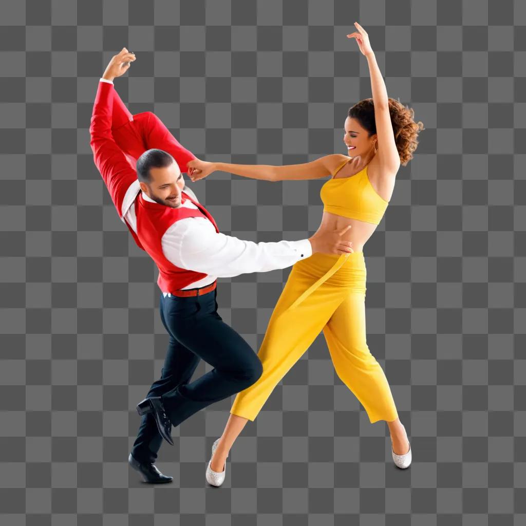 couple in yellow and red perform a salsa dance