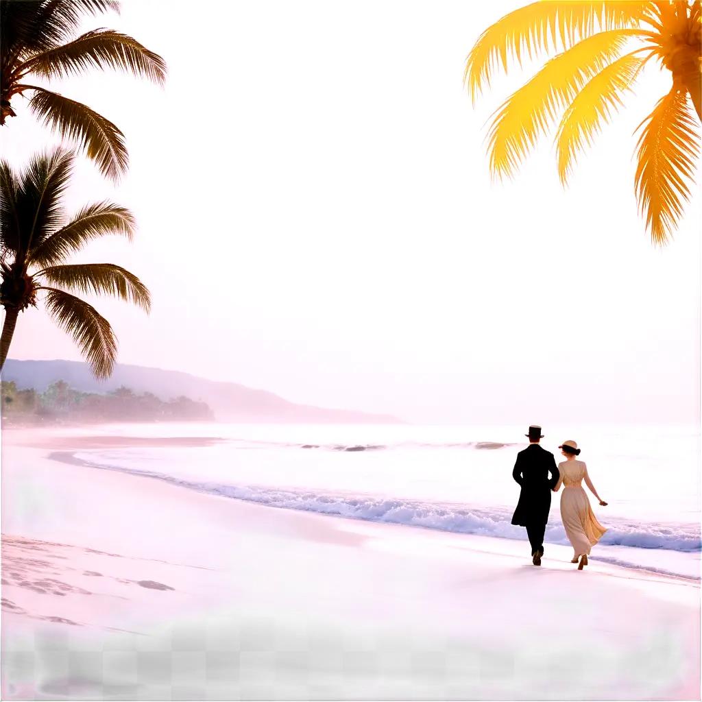 couple walks on the beach holding hands