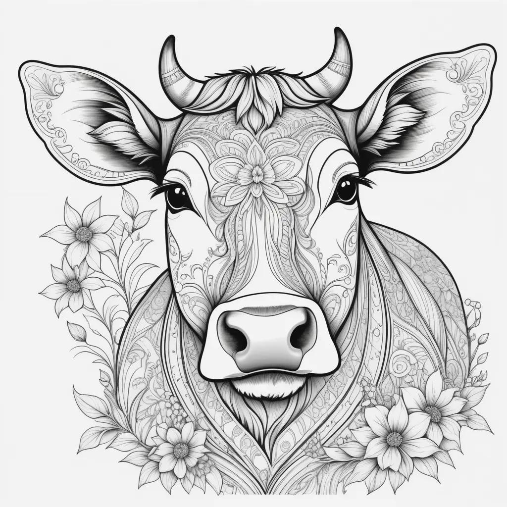 cow with a floral design on a coloring page