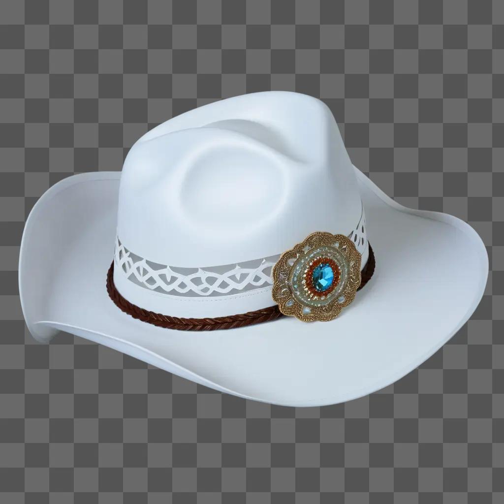 cowboy hat with a brown belt and a blue ornament on top is transparent