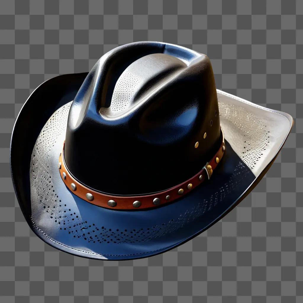 cowboy hat with a shiny leather strap is shown in a transparent background