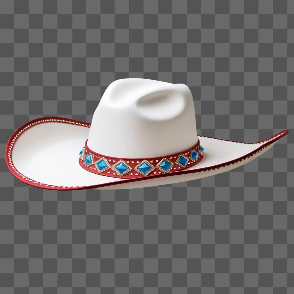 cowgirl hat with a blue and red ribbon