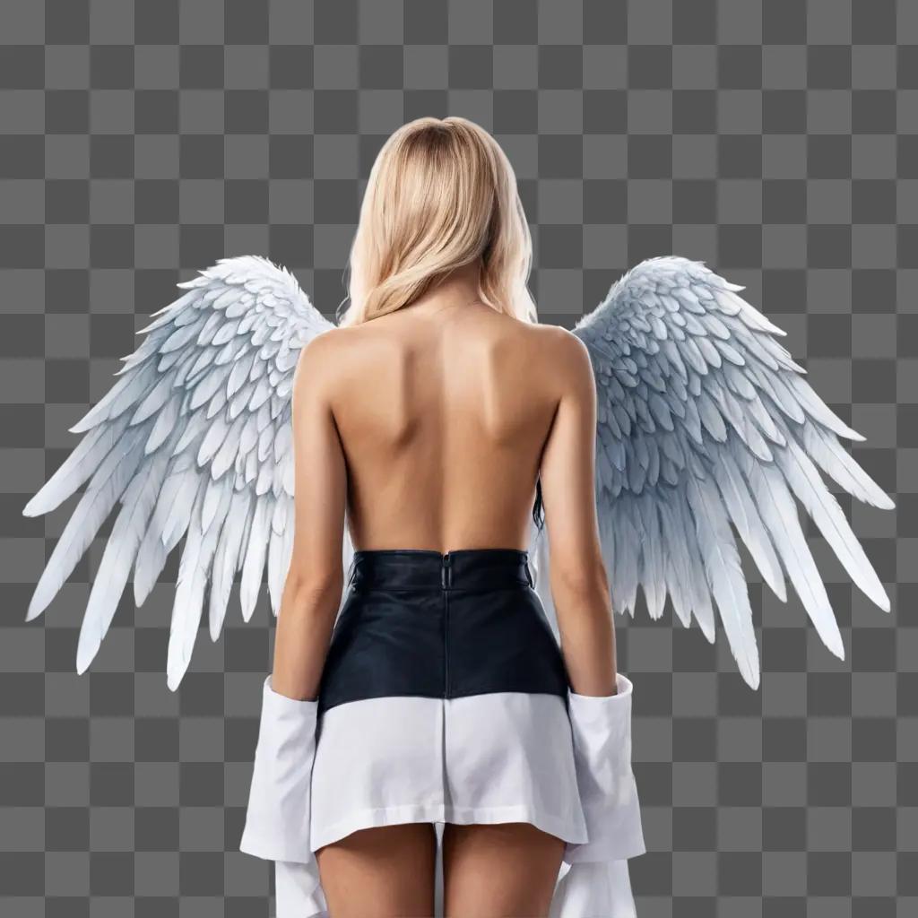 coy angel wings drawing A girl poses with angel wings on her back