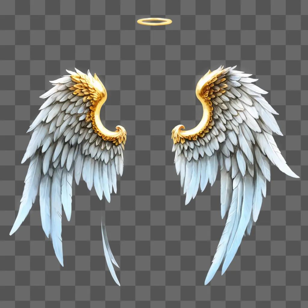 coy angel wings drawing A pair of angelic wings with golden halo