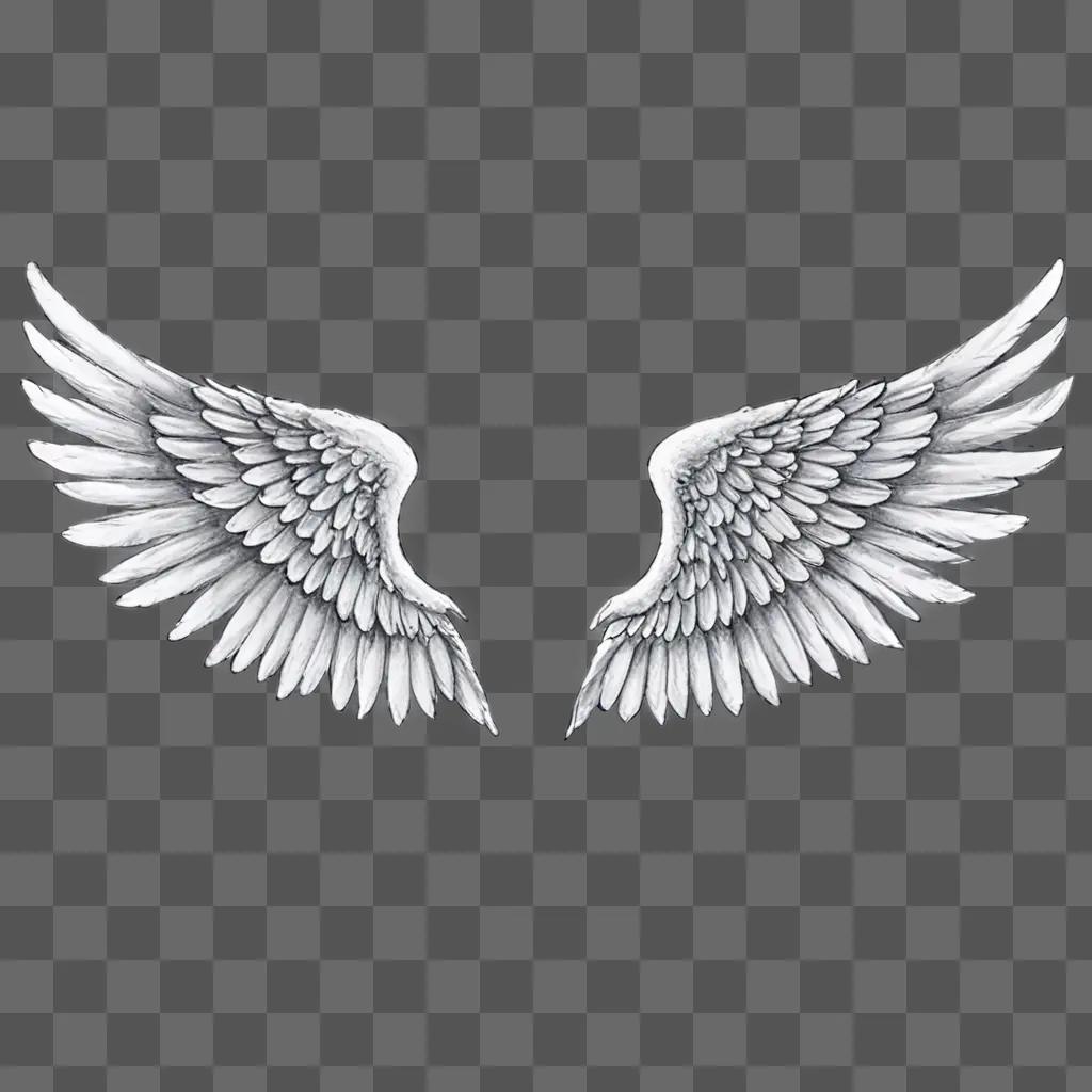 coy angel wings drawing Two large white wings in a gray background